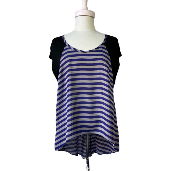 Michelle Mason Top from Barney's Striped Silk Flowy Hi-Low Tee Shirt Blouse M - Picture 3 of 12